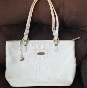 Brahmin White Crocodile Print Leather Tote Handbag Womens